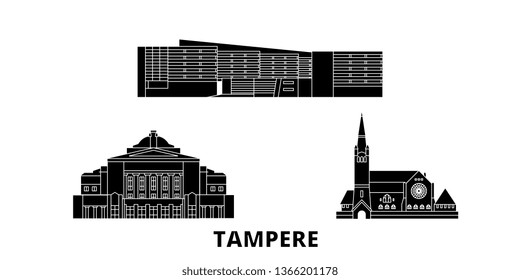 Finland, Tampere flat travel skyline set. Finland, Tampere black city vector illustration, symbol, travel sights, landmarks.