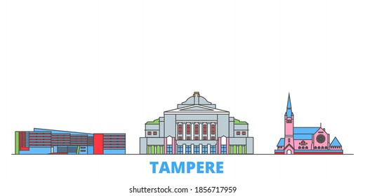 Finland, Tampere line cityscape, flat vector. Travel city landmark, oultine illustration, line world icons