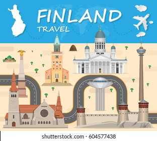 Finland travel background Landmark Global Travel And Journey Infographic Vector Design Template. illustration.