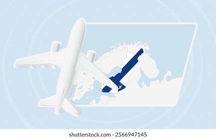 Finland Travel Illustration with Plane and National Flag. Ideal for travel agencies, promotional materials, or geographic content related to Finland.