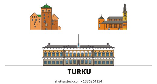 Finland, Turku flat landmarks vector illustration. Finland, Turku line city with famous travel sights, skyline, design. 