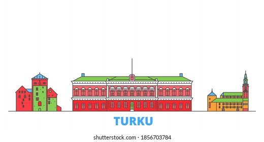 Finland, Turku line cityscape, flat vector. Travel city landmark, oultine illustration, line world icons