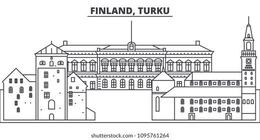 Finland, Turku line skyline vector illustration. Finland, Turku linear cityscape with famous landmarks, city sights, vector landscape. 