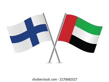 Finland and the United Arab Emirates crossed flags. Finnish and UAE flags on white background. Vector icon set. Vector illustration.