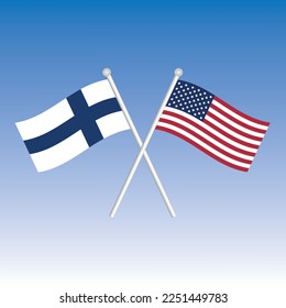 Finland and USA National Flags Crossed. Finnish and American Flags. Vector Illustration