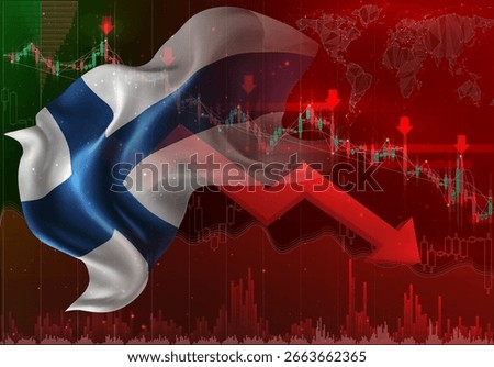 Finland, vector 3d flag financial exchange trend down