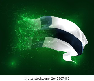 Finland, vector 3d flag on green background and numbers