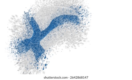 Finland, vector 3d flag with a splash of paint dots, explosion of colored dots