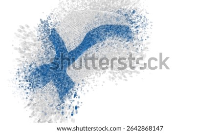 Finland, vector 3d flag with a splash of paint dots, explosion of colored dots