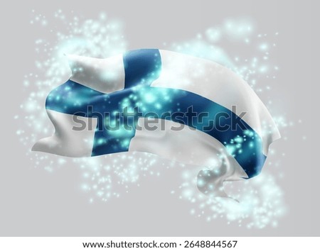 Finland, vector 3d flag in whirlwind of magical radiance
