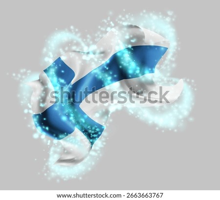 Finland, vector 3d flag in whirlwind of magical radiance