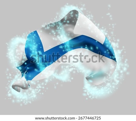 Finland, vector 3d flag in whirlwind of magical radiance
