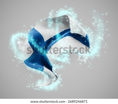 Finland, vector 3d flag in whirlwind of magical radiance
