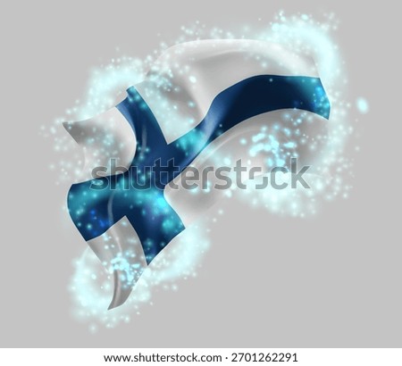 Finland, vector 3d flag in whirlwind of magical radiance