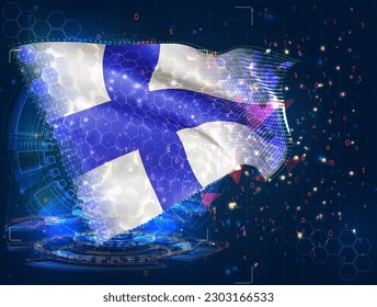 Finland,  vector flag, virtual abstract 3D object from triangular polygons on a blue background