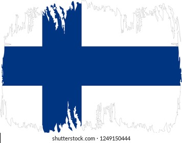 Finland vector grunge brush stroke with  national flag and contour map. 