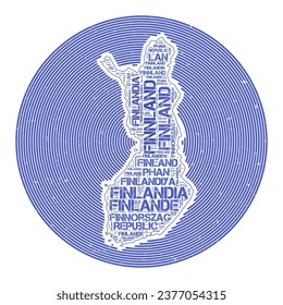 Finland Vector Image. Country round logo design. Finland poster in circular arcs and word cloud style. Beautiful vector illustration.