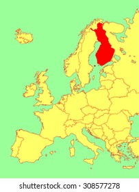 Finland vector map, Europe. Vector map silhouette illustration isolated on Europe map. Editable blank vector map of Europe.
