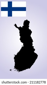 Finland vector map high detailed silhouette illustration and vector flag isolated on blue background.