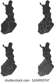 Finland vector maps with administrative regions, municipalities, departments, borders