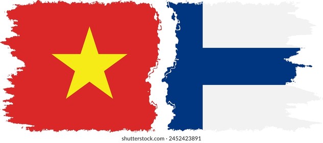 Finland and Vietnam grunge flags connection, vector