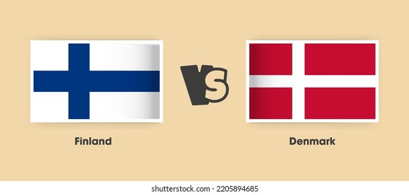 Finland vs Denmark flags placed side by side. Creative stylish national flags of Finland vs Denmark with background