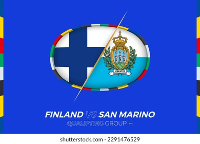 Finland vs San Marino icon for European football tournament qualification, group H. Competition icon on the stylized background.