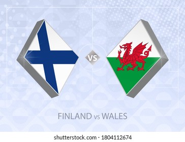 Finland vs Wales, League B, Group 4. European Football Competition on blue soccer background.