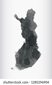 Finland watercolor map vector illustration of black color on light background using paint brush in paper page
