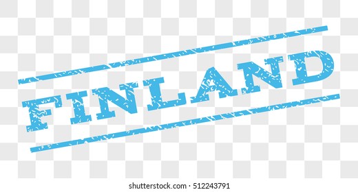 Finland watermark stamp. Text caption between parallel lines with grunge design style. Rubber seal stamp with scratched texture. Vector light blue color ink imprint on a chess transparent background.