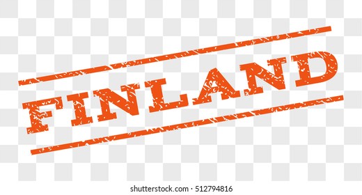 Finland watermark stamp. Text caption between parallel lines with grunge design style. Rubber seal stamp with unclean texture. Vector orange color ink imprint on a chess transparent background.