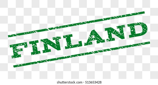 Finland watermark stamp. Text tag between parallel lines with grunge design style. Rubber seal stamp with scratched texture. Vector green color ink imprint on a chess transparent background.