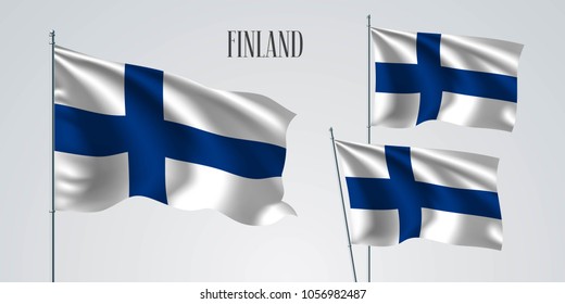 Finland waving flag set of vector illustration. White blue colors of  Finland wavy realistic flag as a patriotic symbol 