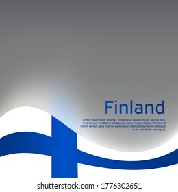 Finland wavy glowing flag on a gray glossy background. National poster design. State Finnish patriotic banner, flyer. Business booklet. Vector illustration