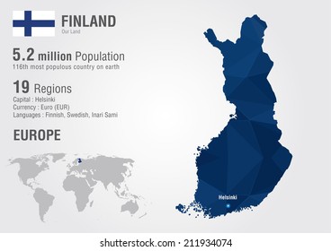 Finland world map with a pixel diamond texture. World geography.