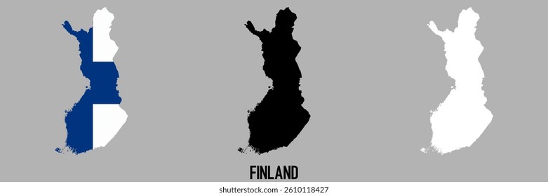 Finlandflag and map shape black and gray color