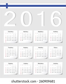 Finnish 2016 vector calendar with shadow angles. Week starts from Sunday.