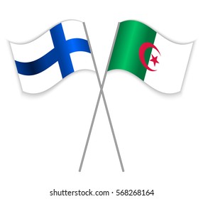 Finnish and Algerian crossed flags. Finland combined with Algeria isolated on white. Language learning, international business or travel concept.
