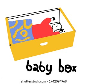 Finnish baby sleep in cardboard box.
Starter kit of clothes, sheets and toys that can be used as a bed