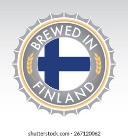 A Finnish beer cap crest in vector format. The bottle cap features the Finnish flag flanked by two golden wheat icons.