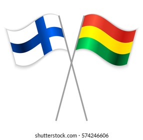 Finnish and Bolivian crossed flags. Finland combined with Bolivia isolated on white. Language learning, international business or travel concept.