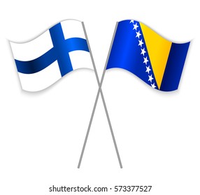 Finnish and Bosnian crossed flags. Finland combined with Bosnia and Herzegovina isolated on white. Language learning, international business or travel concept.