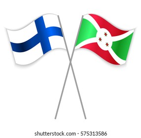 Finnish and Burundian crossed flags. Finland combined with Burundi isolated on white. Language learning, international business or travel concept.