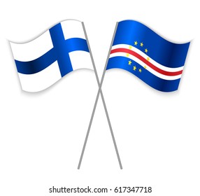 Finnish and Cabo Verdean crossed flags. Finland combined with Cabo Verde isolated on white. Language learning, international business or travel concept.