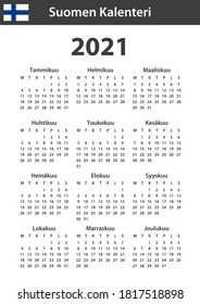 Finnish Calendar for 2021. Scheduler, agenda or diary template. Week starts on Monday