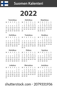 Finnish Calendar for 2022. Scheduler, agenda or diary template. Week starts on Monday