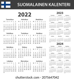 Finnish Calendar for 2022-2024. Scheduler, agenda or diary template. Week starts on Monday