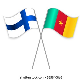 Finnish and Cameroonian crossed flags. Finland combined with Cameroon isolated on white. Language learning, international business or travel concept.