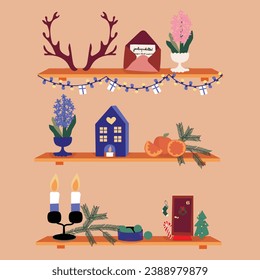 Finnish Christmas, mulled vine, candle, poinsettia and hyacinth.