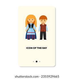 Finnish couple in national costumes flat vector icon. Northern Europe traditional clothes isolated vector illustration. History, ethnicity, tradition concept for web design and apps